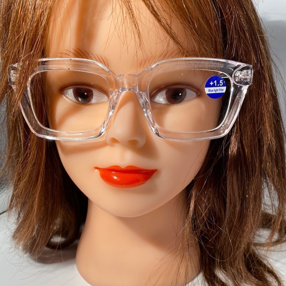 1556 Claudia Square Concave 1.5 NEW Clear Reading Glasses Blue Light Filter